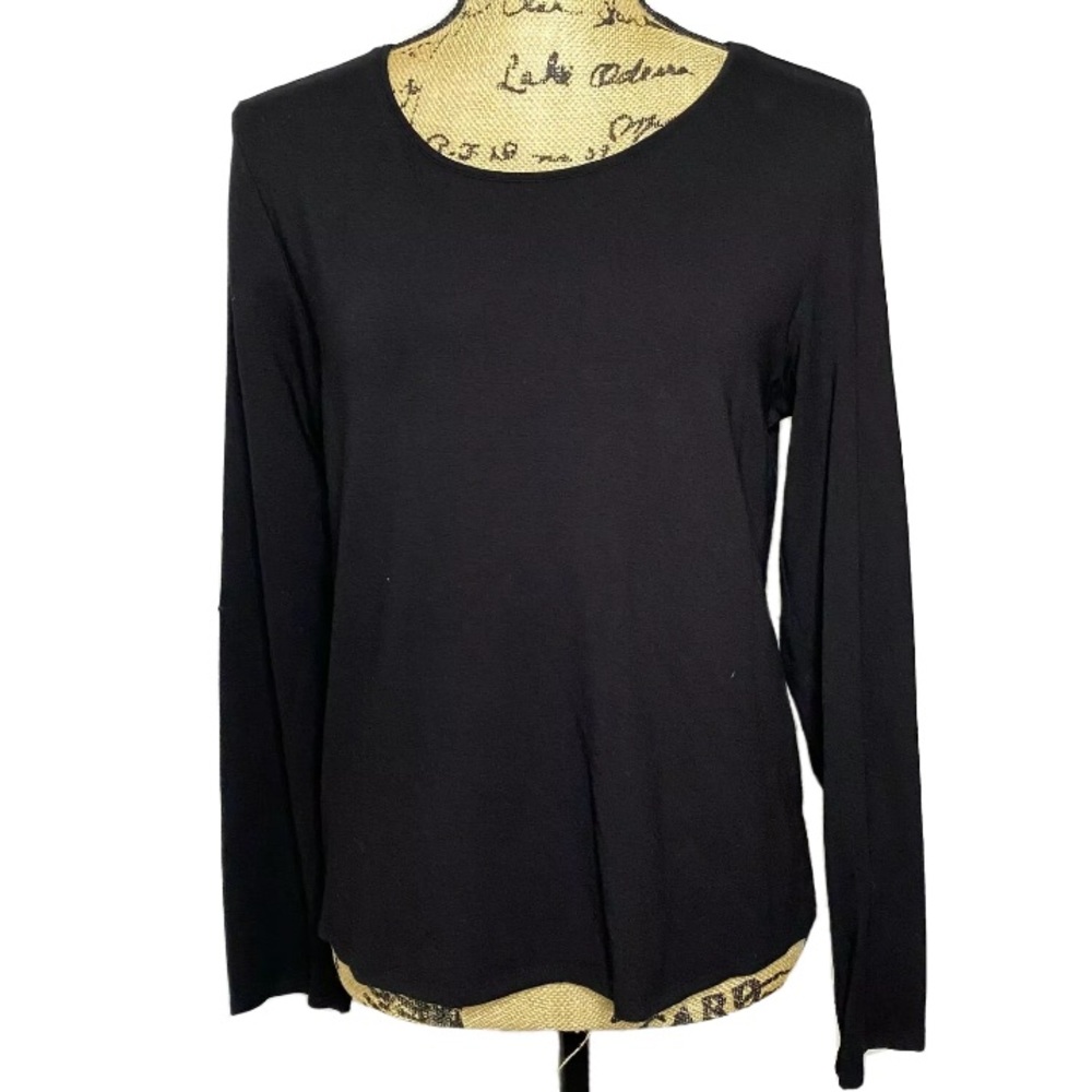 Eileen Fisher Black Scoop Neck Long Sleeve Shirt